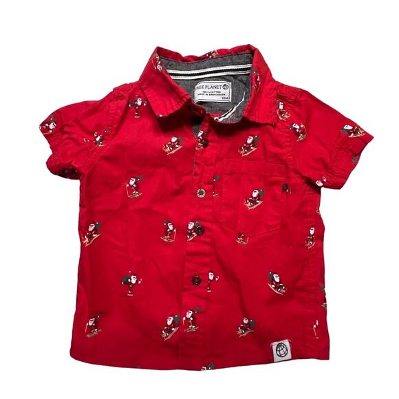 FREE PLANET INFANT CHRISTMAS SANTA RED BUTTON UP COLLARED SHORT SLEEVE SHIRT - Picture 1 of 4